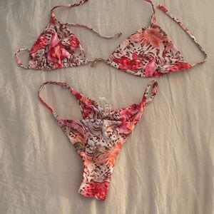Floral Pink Shell Triangle Bikini Set